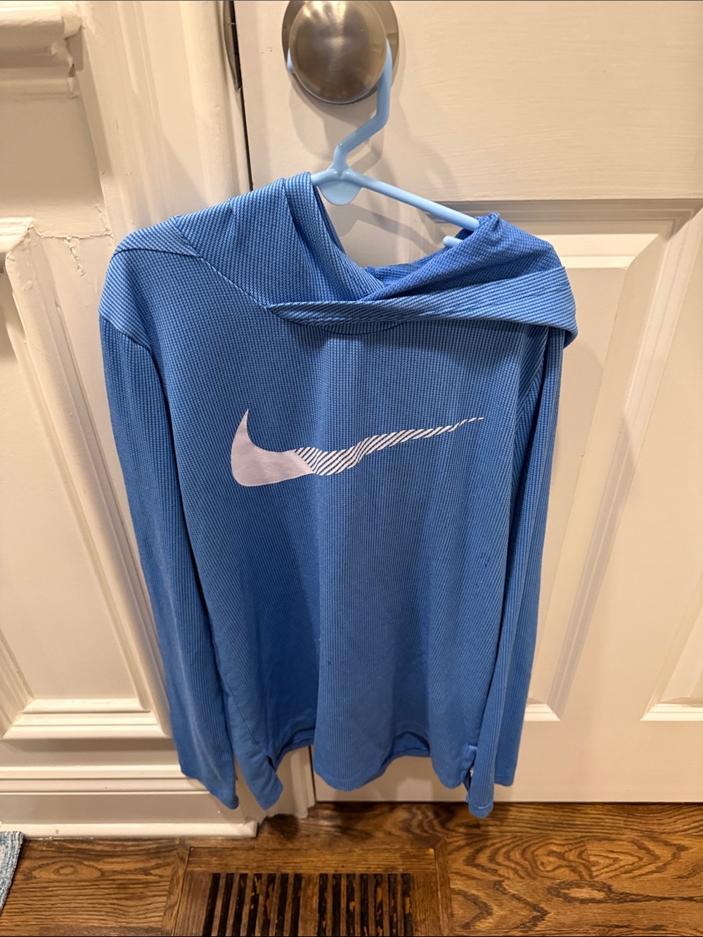 Nike Light Blue Hooded Long-Sleeve Sweater with White Swoosh